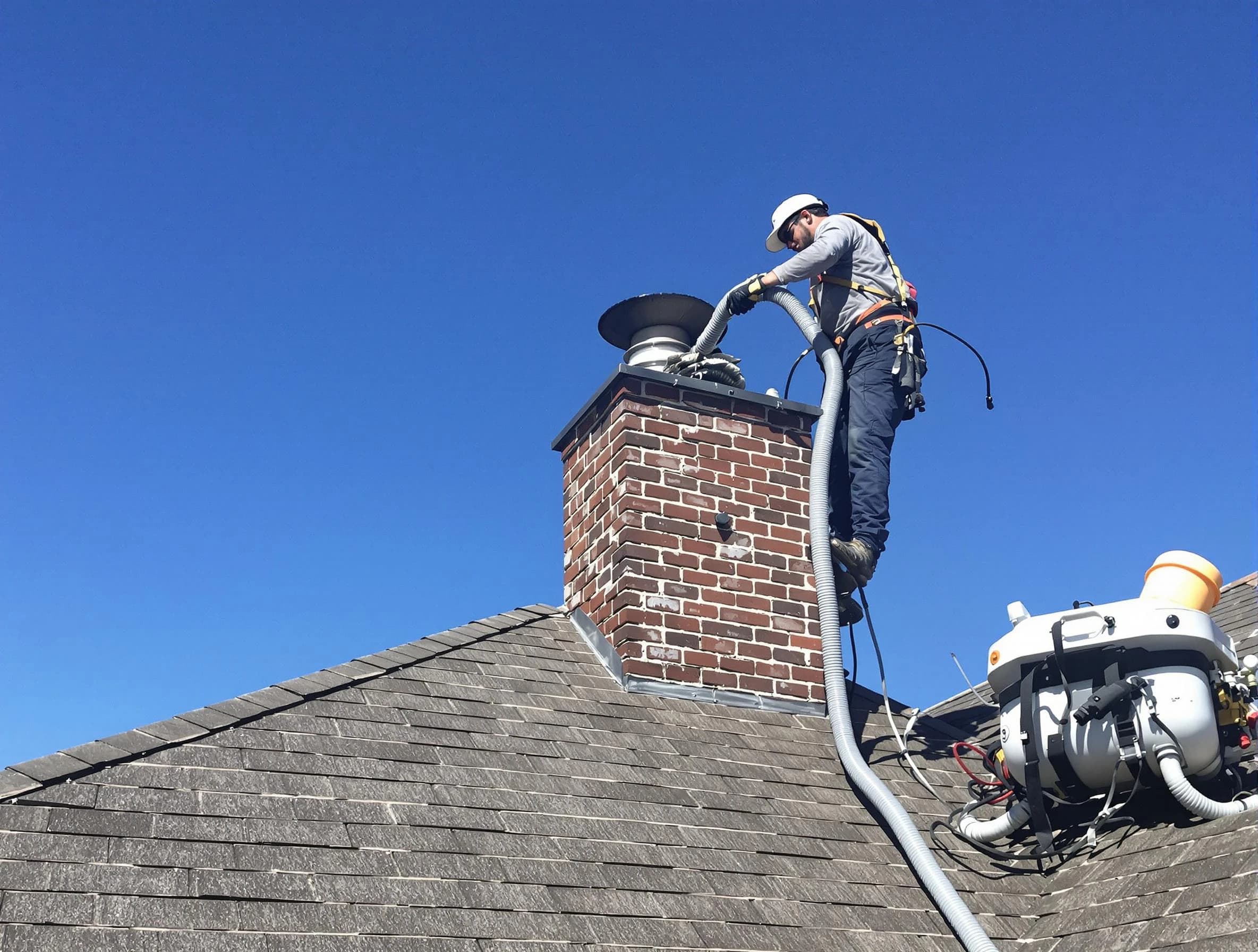 Dedicated Clinton Chimney Sweep team member cleaning a chimney in Clinton, UT